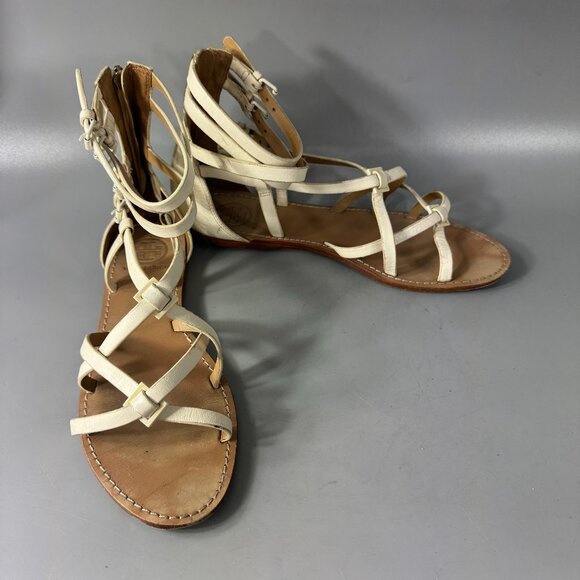 Tory Burch Off-White Leather Lucas Flat Gladiator Sandal, Size 8.5 - Picture 1 of 15